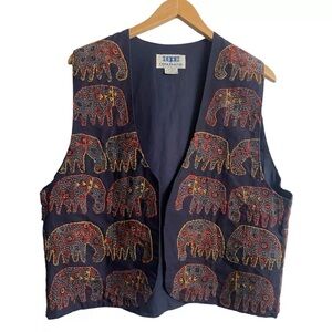 SOHO Compagnie Women’s Vintage Boho Hand Made Embroidered Elephant Vest Size L